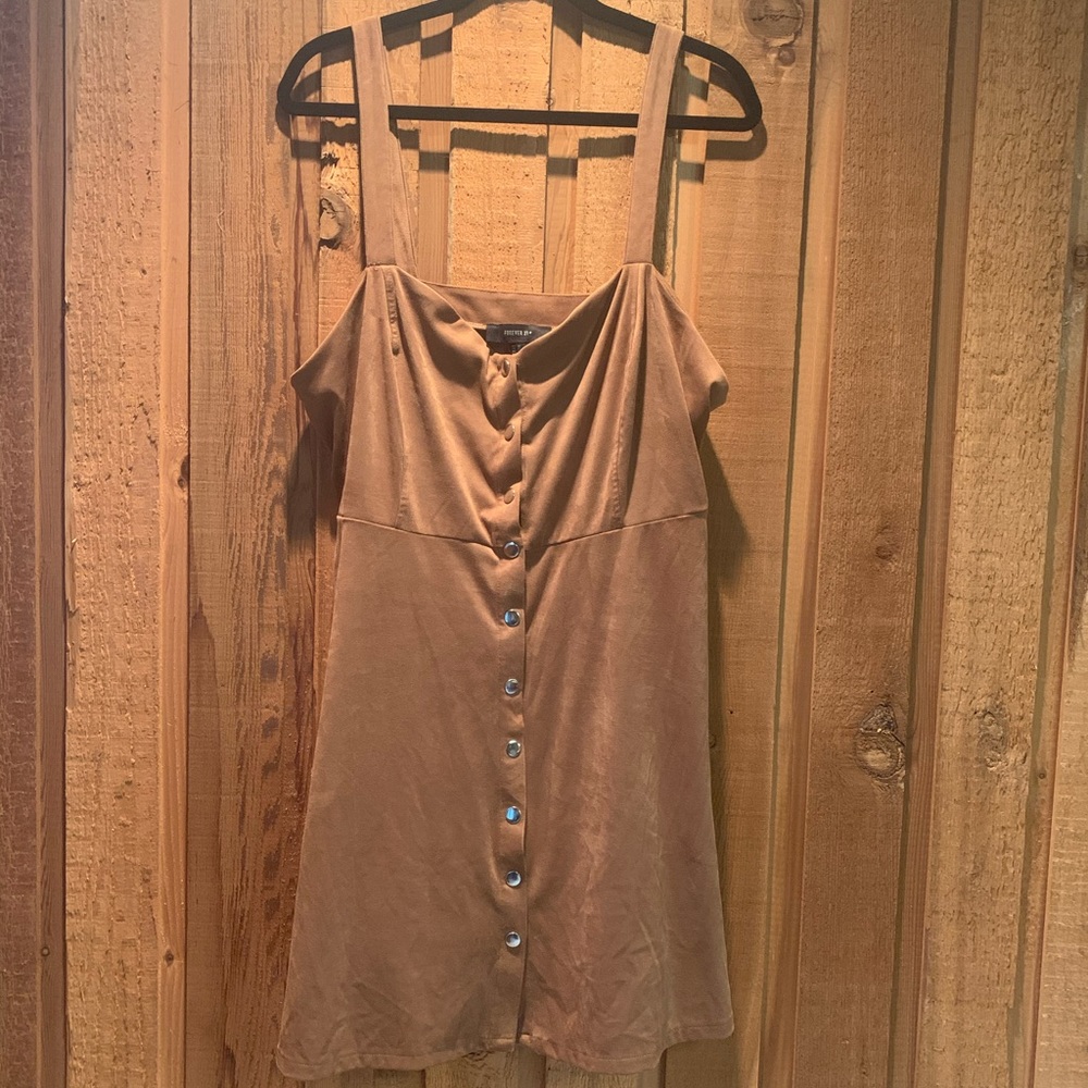 Plus Size Faux Suede Snap Button Jumper Dress